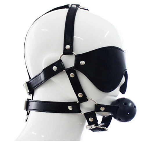 Slave Head Harness With Ball Gag And Eye Mask Blindfold