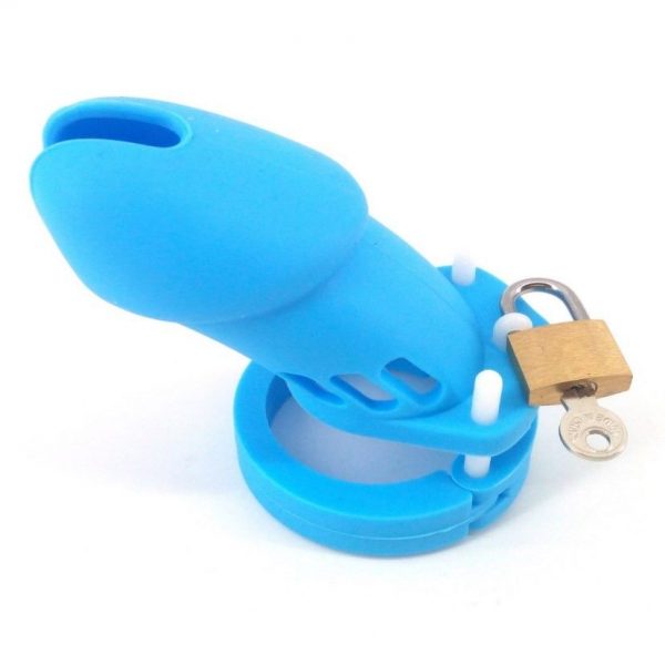 Shorter Cage Male Chastity Belt Silicone Chastity Device , Baby Blue