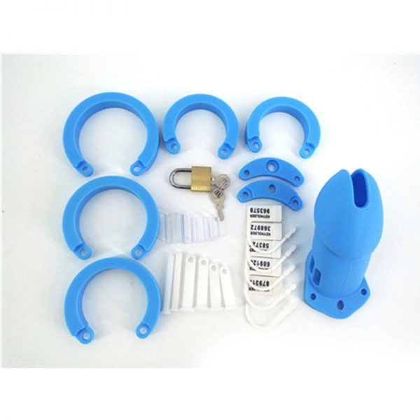Shorter Cage Male Chastity Belt Silicone Chastity Device , Baby Blue