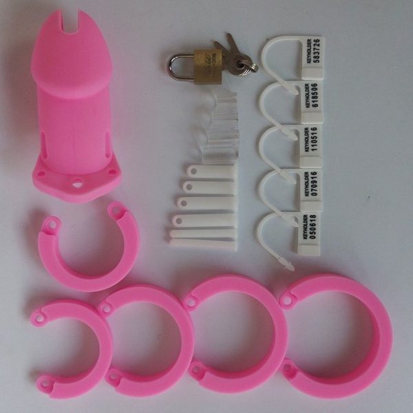 Shorter Cage Male Chastity Belt Silicone Chastity Device , Sissy Pink