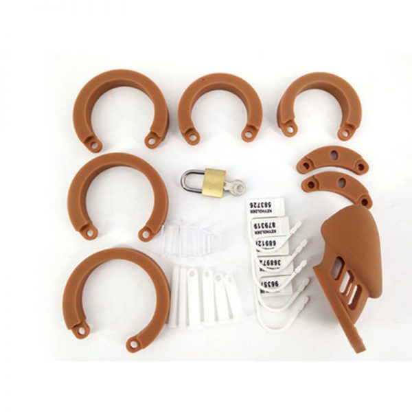Shorter Cage Male Chastity Belt Silicone Chastity Device , Brown