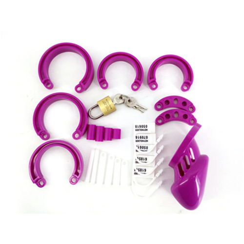 Shorter Cage Male Chastity Belt Polycarbonate Chastity Device , Purple