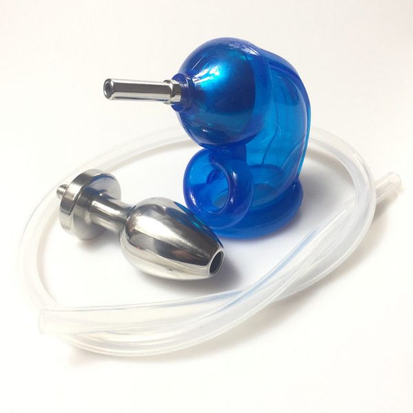 Silicone Chastity Device With Anal Plug Urine Tube , Blue