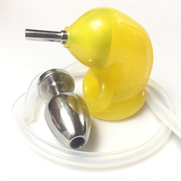 Silicone Chastity Device With Anal Plug Urine Tube , Yellow