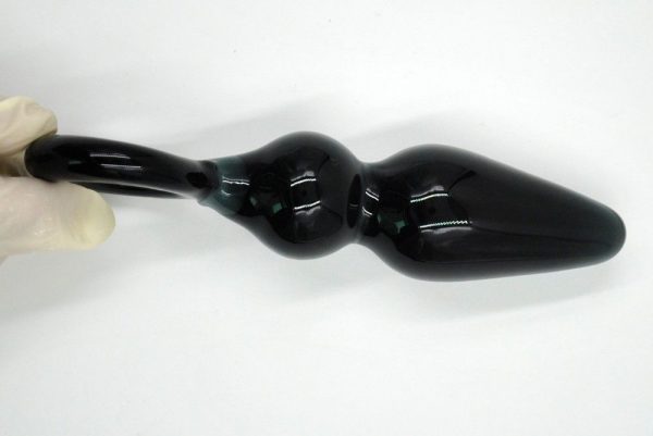 Black Glass Butt Plug With Double Stepped Shaft