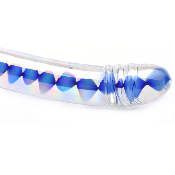 Blue Checquer Pattern Glass Dildo