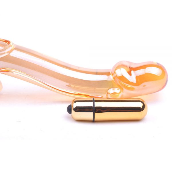 Golden Glass Penis Shape Glass Dildo Vibrator