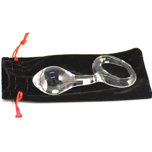 Clear Glass Butt Plug With Finger Grip Ring