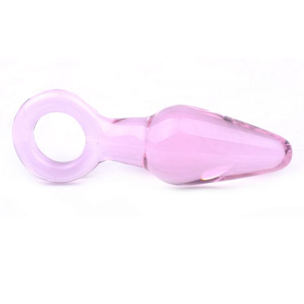 Pink Glass Glass Butt Plug With End Ring Grip