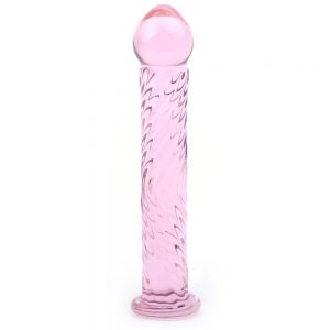 Pink Glass Dildo With Twisted Pattern On Shaft