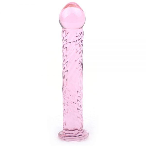 Pink Glass Dildo With Twisted Pattern On Shaft