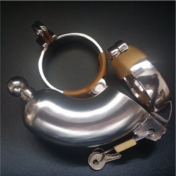 Steel Chastity Device, Curved Cage, Removable Urethral Tube