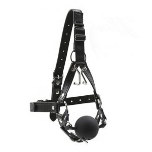 Ball Gag Head Harness With Nose Hook, Black