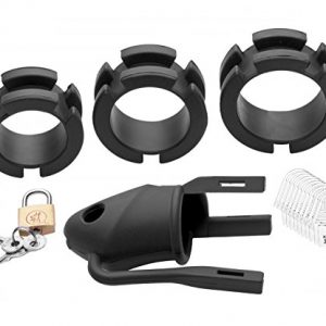 Black Silicone Chastity Device With 3 Size Back Rings