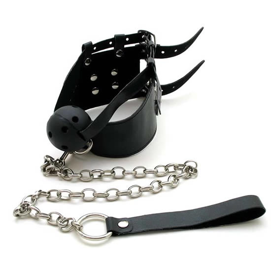 Corset Style Neck Collar With Gag And Leash, Black