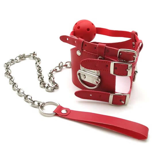 Corset Style Neck Collar With Gag And Leash, Red