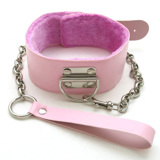 Pink Collar & Leash With Furry Lining