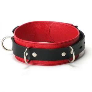 Slave Collar With D-Rings, Red And Black