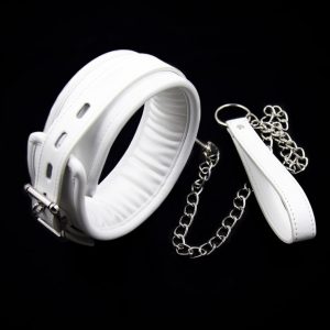 Thick Padded Neck Collar And Leash , White