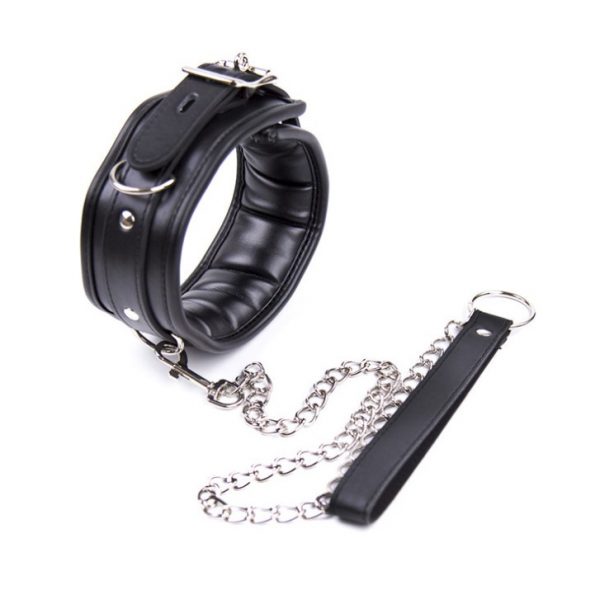 Thick Padded Neck Collar And Leash , Black