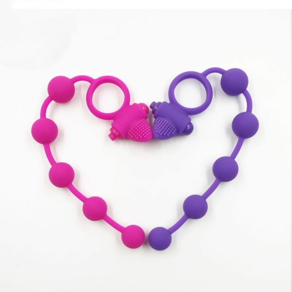 Anal Beads With Cock Ring And Clitoris Stimulator, Purple