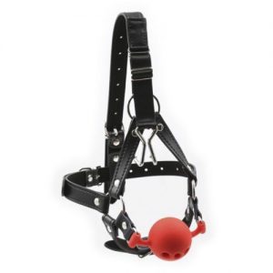 Ball Gag Head Harness With Nose Hook, Red