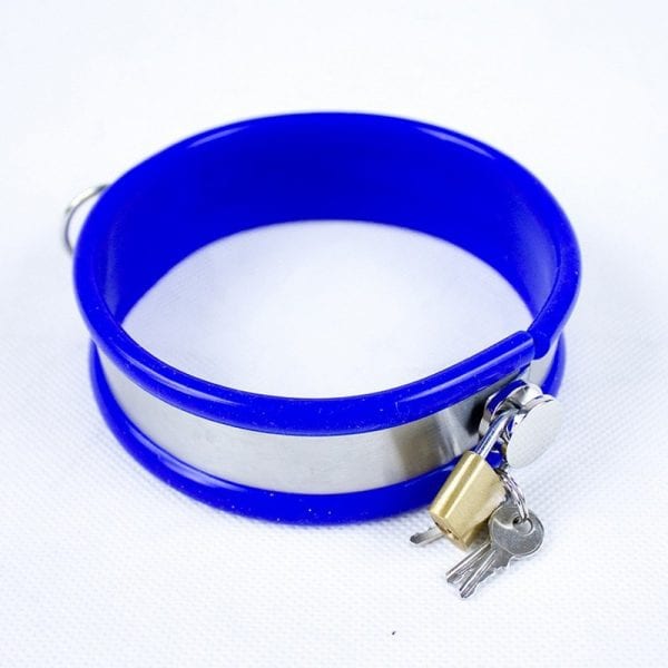 Silicone Lined Steel Neck Collar With Detachable Leash , Blue