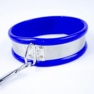 Silicone Lined Steel Neck Collar With Detachable Leash , Blue