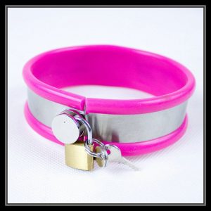 Silicone Lined Steel Neck Collar With Detachable Leash , Pink