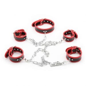 Neck , Wrist And Ankle  Restraint Set, Red & Black