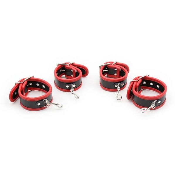 Neck , Wrist And Ankle  Restraint Set, Red & Black