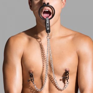 Degraded Mouth Spreader Gag With Nipple Clamps