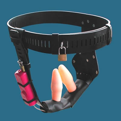 Female Chastity Belt With Twin Vibrating Dildos