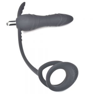 Silicone Butt Plug With Double Cock And Balls Ring