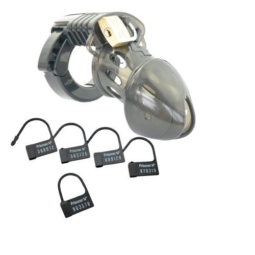 Black  Polycarbonate Chastity Device With Adjustable Cage Length And Back Ring