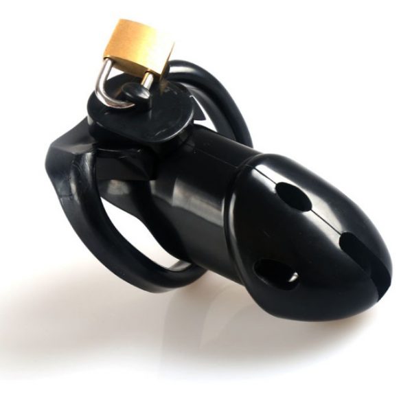 Jet Black Male Chastity Device With New Style Back Ring (3 Ring Sizes Included)