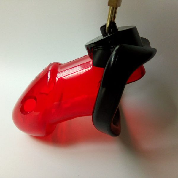 Blood Red Male Chastity Device With New Style Back Ring (3 Ring Sizes Included)