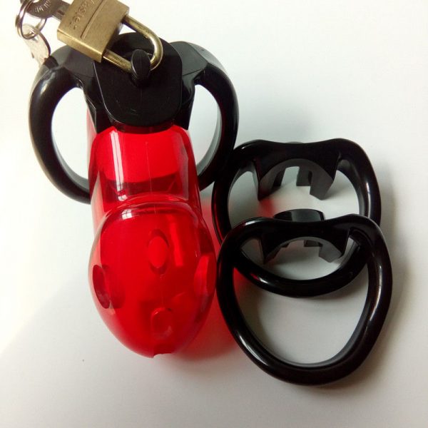 Blood Red Male Chastity Device With New Style Back Ring (3 Ring Sizes Included)