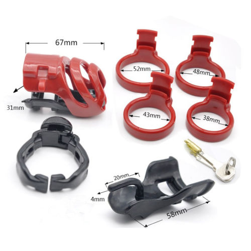 Red Resin Chastity Device Short Cage With Prince Albert Attachment