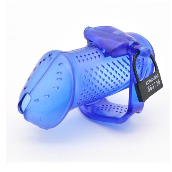 Polycarbonate Perforated Chastity Cage , Blue Standard Length Cage (Shorter cage version available)