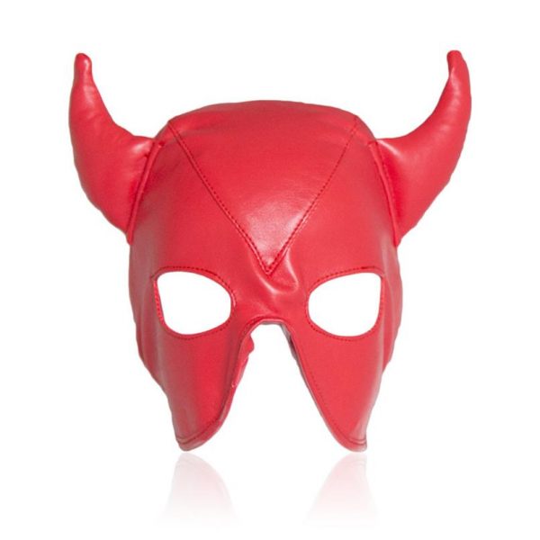 Bondage Hood Devil Mask , The OX Horns , Red