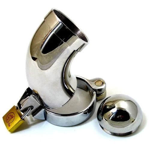 Steel Chastity Device, 2 Ring Sizes, Removable End Cap