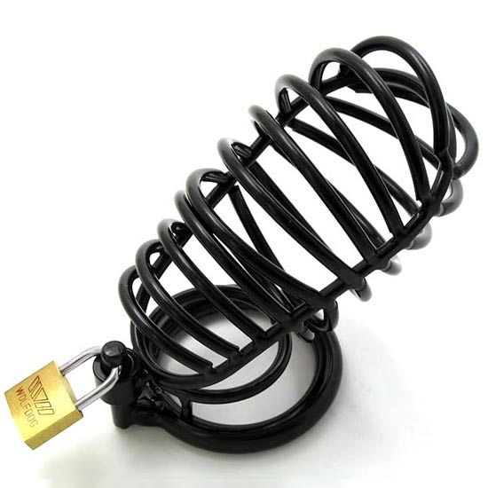 Black Powder Coated Male Chastity Device the Black Caterpilar