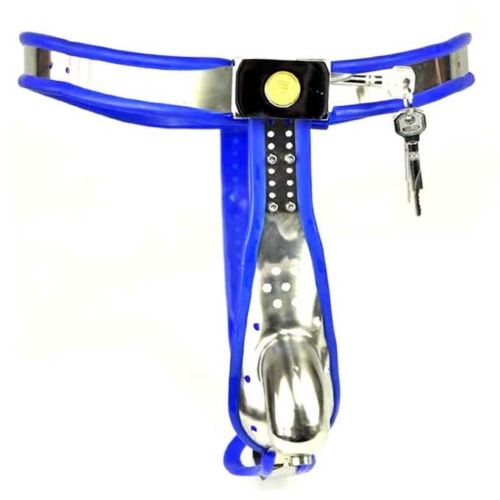 Male Chastity Belt With Steel Cage And Urethral Tube And Silicone Lining