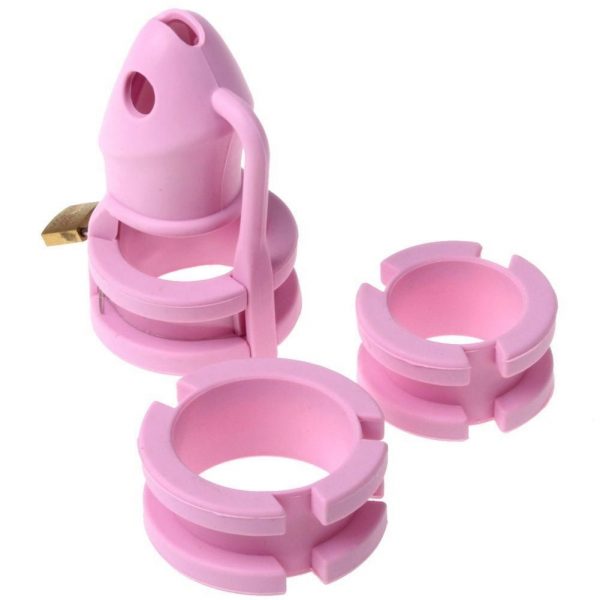Sissy Pink Silicone Chastity Device, 3 Size Back Rings