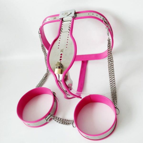 Sissy Pink Male Chastity Belt & Thigh Restraints