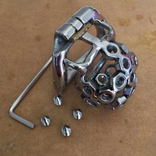 The Driller, Chastity Device With Adjustable Pain Pin Screws
